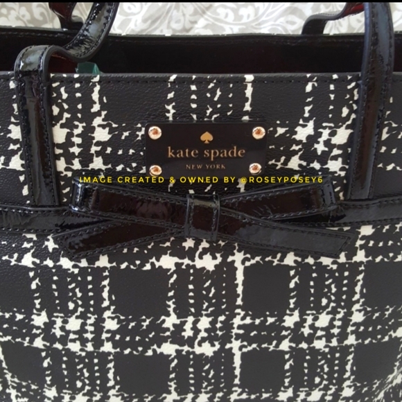 Kate Spade New Black & White Handbag with bow - Picture 2 of 8
